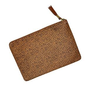 Madewell Calf Hair Dot Print Clutch Wristlet‎ Pouch Leather Zip Cosmetic Bag